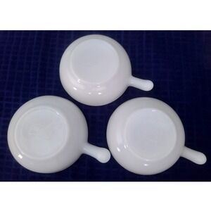 Glasbake White Milk Glass Soup Chili Bowls with Handle J2663 USA Set of 3